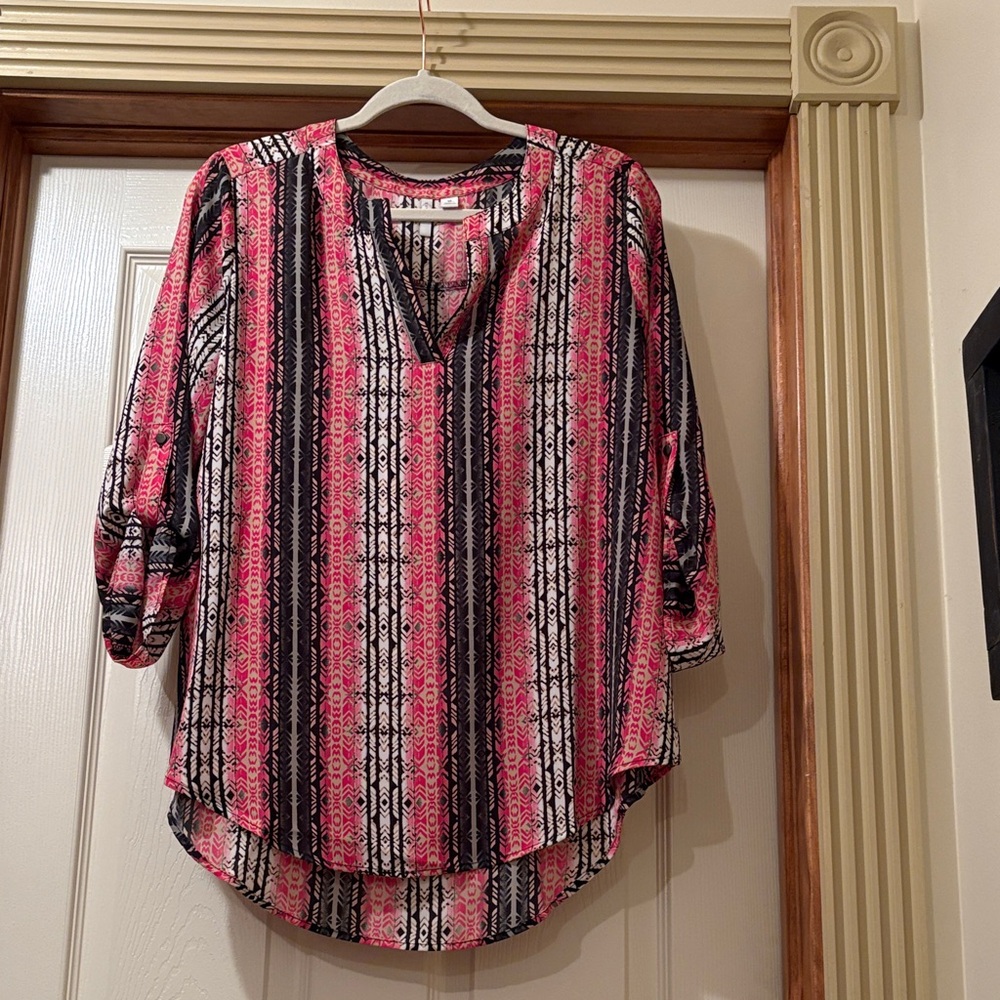 Apt. 9 Vibrant Pink and Black Patterned Blouse